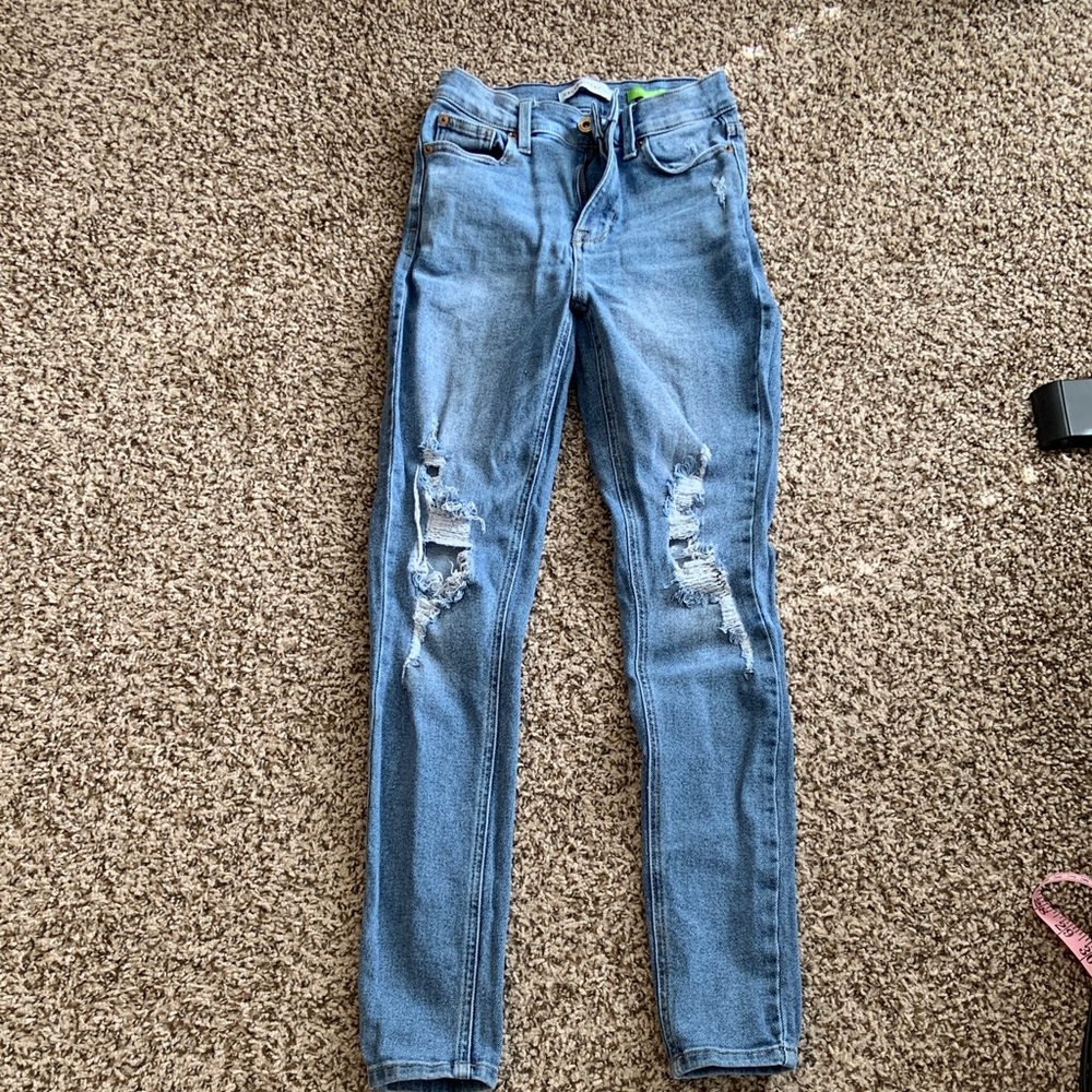 Celebrity Pink Light Blue Distressed Skinny Jeans